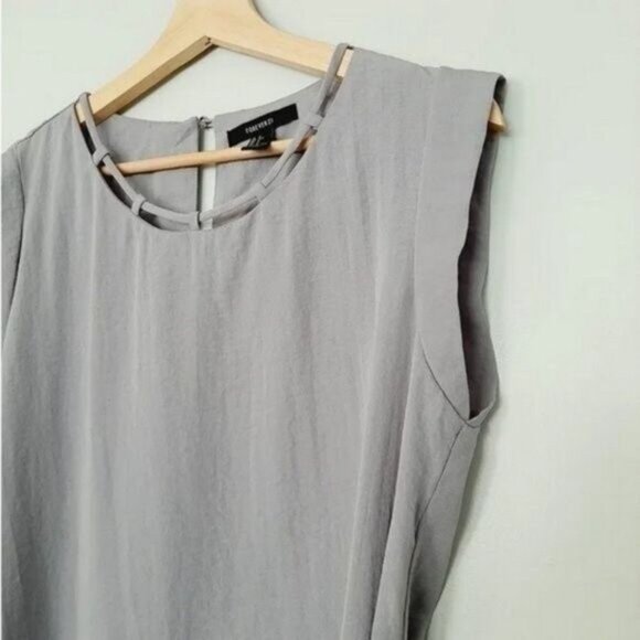 FOREVER 21 Satin Flowy Neutral Light Gray Shirt Mini Dress Sz S - Picture 4 of 12
